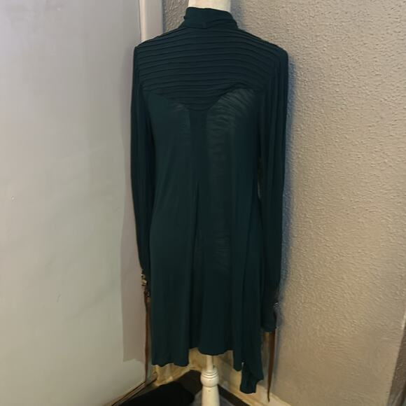 Free People Bridgette Tunic Mini Dress Long Sleeve XS Neck Tie Teal Balletcore - Picture 2 of 10